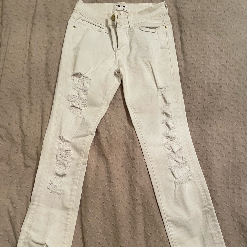 Frame White Ripped Skinny Jeans